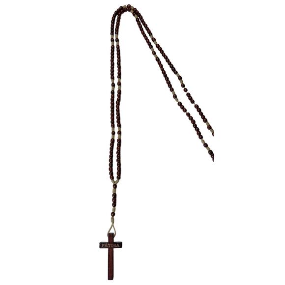 Handcrafted Wooden Rosary with "Fatiima" Carving – 40" Long Olive Wood Design vn - Picture 2 of 4